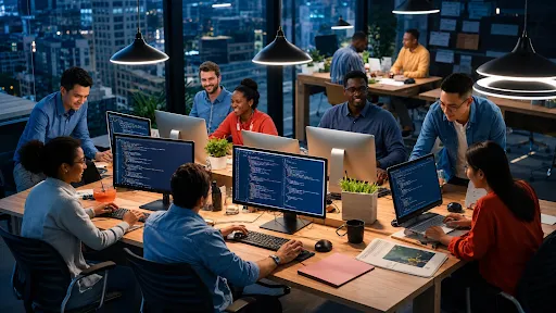 Android developers working in a tech company office in Lucknow