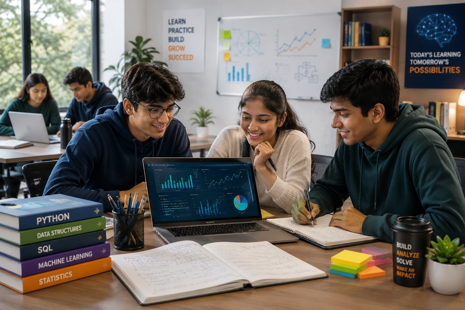 Students learning data science together