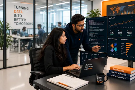 Data science professional analyzing business intelligence dashboards and data visualizations